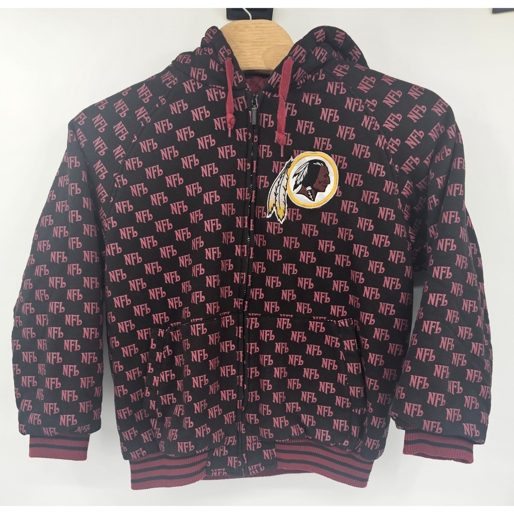 Washington Redskins NFL Jacket Mens XL Black Burgundy Hooded Full Zip NFL AOP